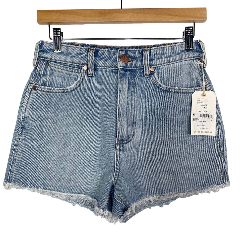 New Billabong Wrangler Size 26 Showdown Denim Shorts Jean High Waist Fray Hem